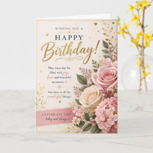 Pink Rose Garden Birthday Card