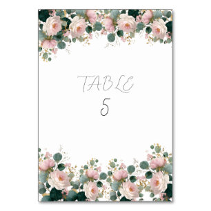 Pink Rose Garden Eucalyptus Wedding Table Number