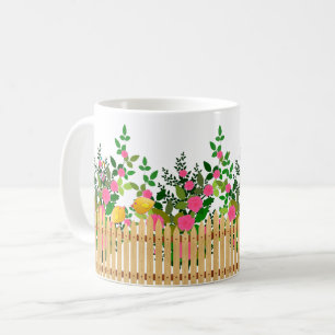 Pink Rose Garden Fence – Elegant Floral Art Coffee Mug