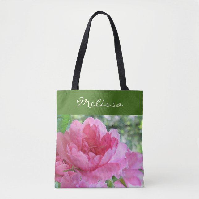 Pink Rose Garden Flower Floral Tote Bag (Front)