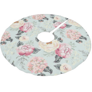 Pink Rose Garden Flower Pattern Brushed Polyester Tree Skirt