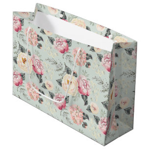 Pink Rose Garden Flower Pattern Large Gift Bag