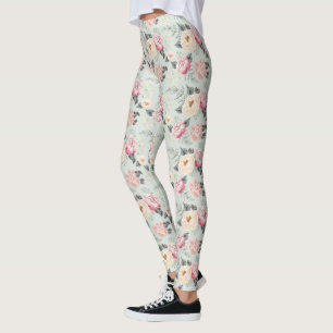 Pink Rose Garden Flower Pattern Leggings