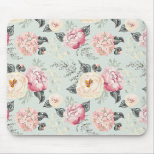 Pink Rose Garden Flower Pattern Mouse Mat