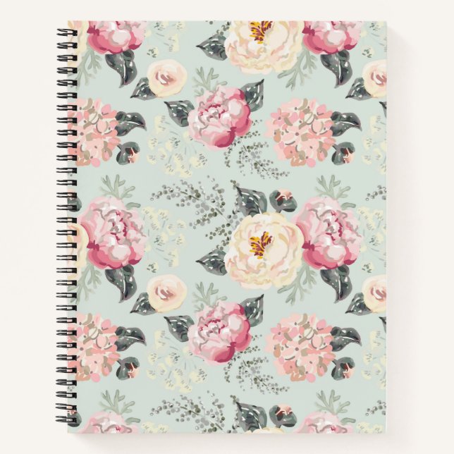 Pink Rose Garden Flower Pattern Notebook (Front)