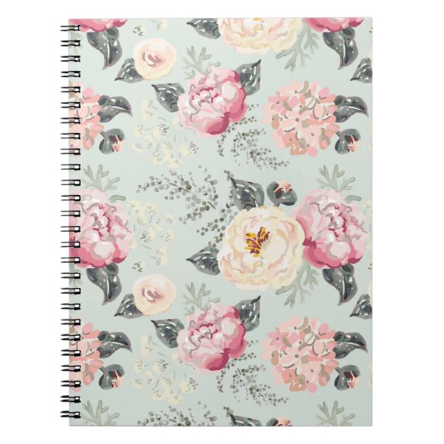 Pink Rose Garden Flower Pattern Notebook (Front)