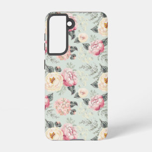 Pink Rose Garden Flower Pattern Samsung Galaxy Case
