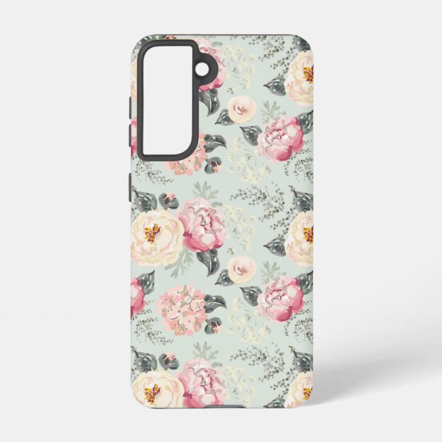 Pink Rose Garden Flower Pattern Samsung Galaxy S21 Case (Back)