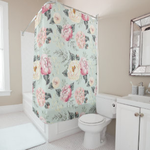 Pink Rose Garden Flower Pattern Shower Curtain