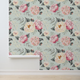 Pink Rose Garden Flower Pattern Wallpaper