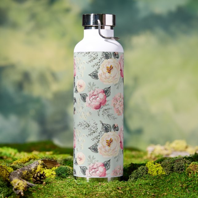 Pink Rose Garden Flower Pattern Water Bottle (Outdoor)