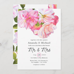 Pink Rose Garden Mr and Mrs Wedding Invitation