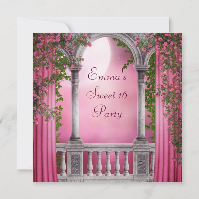 Pink Rose Garden Pink Sweet 16 Party Invitation (Front)