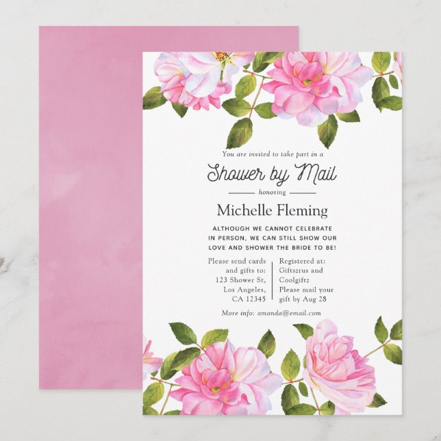 Pink Rose Garden Shower by Mail Invitation (Front/Back)