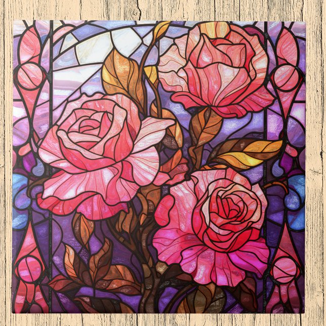 Pink Rose Garden Stained Glass Look Tile (Creator Uploaded)