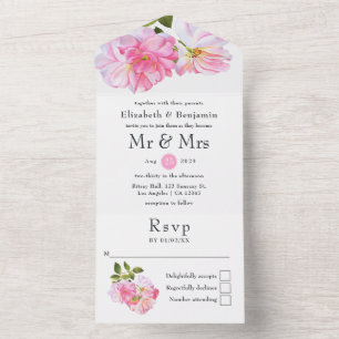 Pink Rose Garden Wedding All In One Invitation