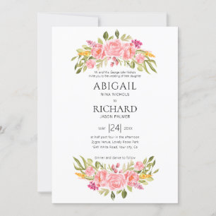 Pink rose garland invitation