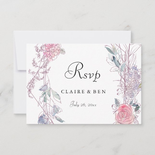 Pink Rose Geometric Floral Wreath Wedding RSVP (Front)