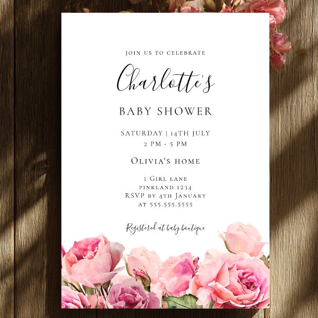Pink Rose Girl Baby Shower Invitation (Creator Uploaded)