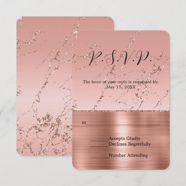 Pink Rose Glam Glitter Wedding RSVP Card (Front/Back)