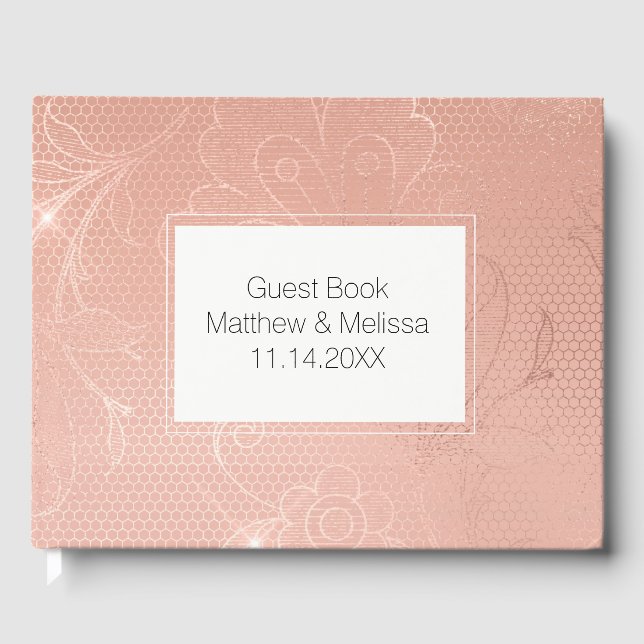 Pink Rose Glam Lace Wedding Guest Book (Front)