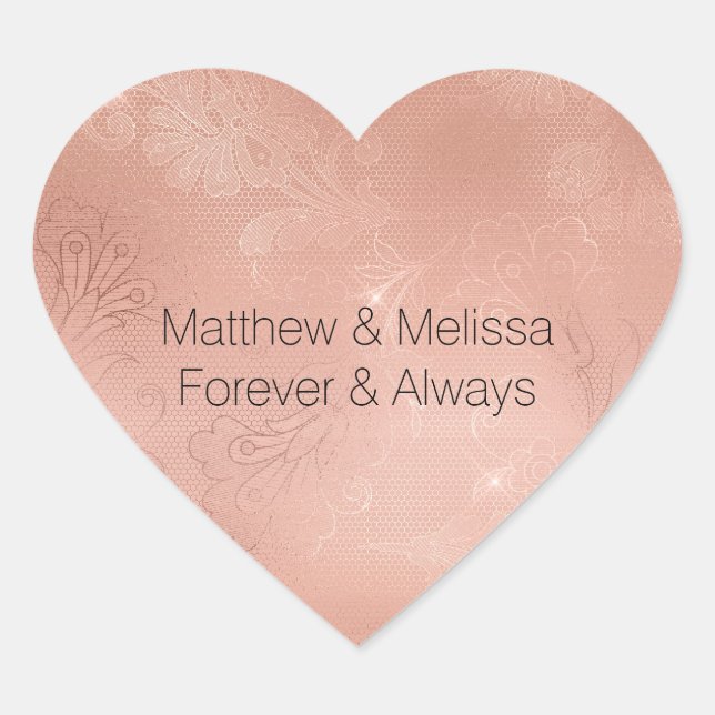Pink Rose Glam Lace Wedding Heart Sticker (Front)