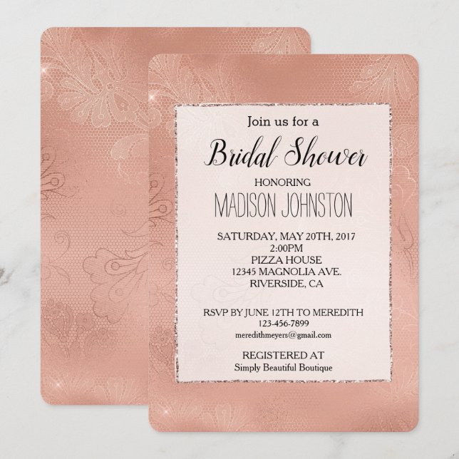 Pink Rose Glam Lace Wedding Invitation (Front/Back)