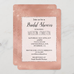 Pink Rose Glam Lace Wedding Invitation
