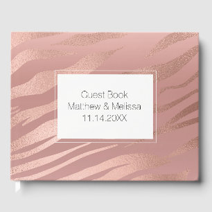 Pink Rose Glam Zebra Animal Wedding Guest Book