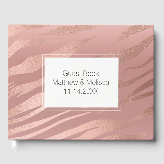 Pink Rose Glam Zebra Animal Wedding Guest Book (Front)