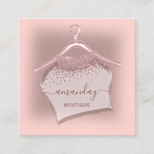 Pink Rose Glitter Cloth Hanger Closet Fashion Shop Square Business Card