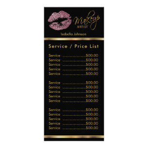 Pink Rose Glitter Lips - Service / Price List Rack Card