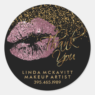 Pink Rose Glitter Lipstick - Thank You Classic Round Sticker
