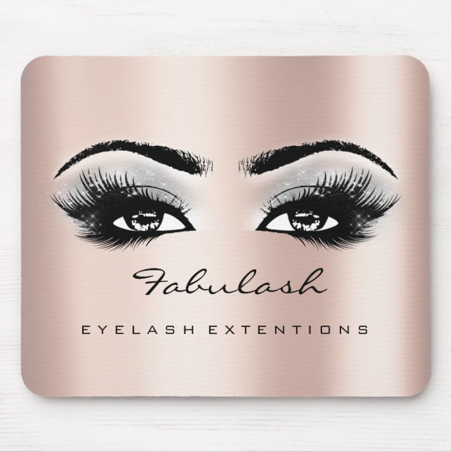 Pink Rose Glitter Name Beauty Lashes Makeup Grey Mouse Mat (Front)