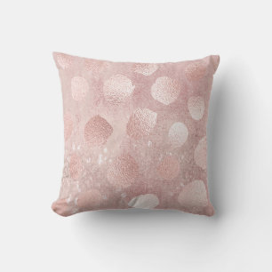 Pink Rose Glitter Paint Metallic Polka Dots Girly Cushion