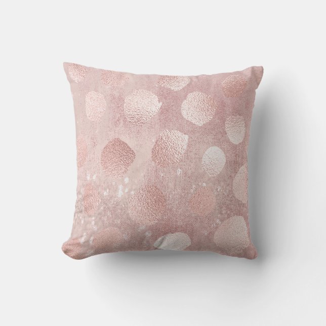 Pink Rose Glitter Paint Metallic Polka Dots Girly Cushion (Front)