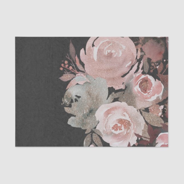 Pink Rose Glitter Roses Dark Floral Glam Chic Tissue Paper (Front)