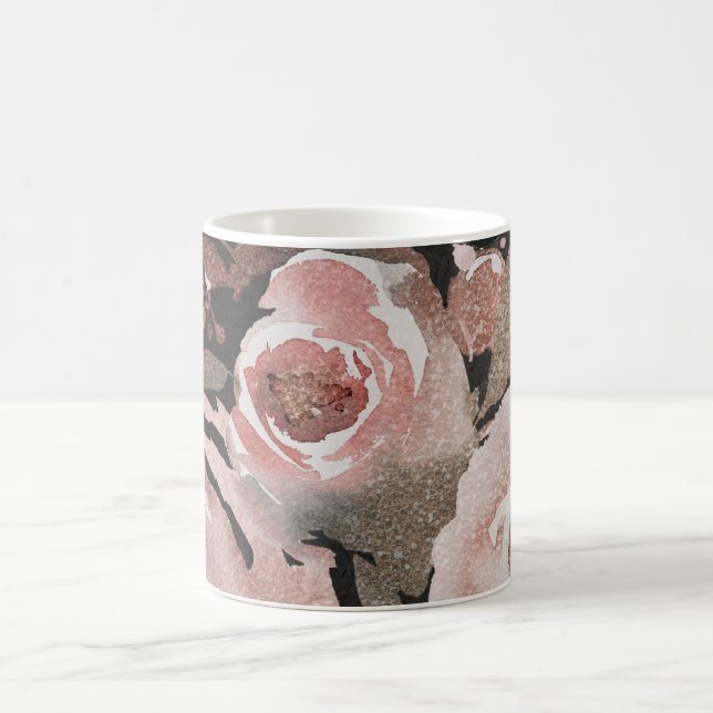 Pink Rose Glitter Roses Dark Floral Glam Elegant Coffee Mug (Center)