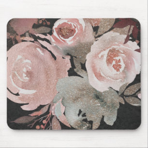 Pink Rose Glitter Roses Dark Floral Glam Elegant Mouse Mat