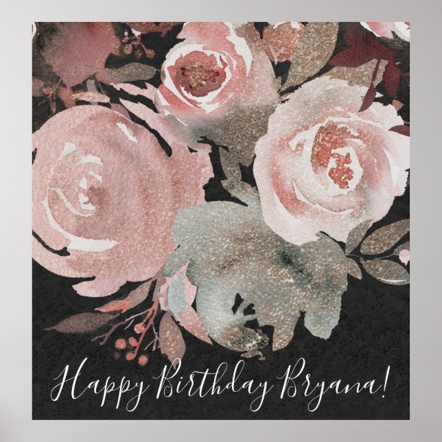 Pink Rose Glitter Roses Dark Floral Glam Wedding Poster (Front)