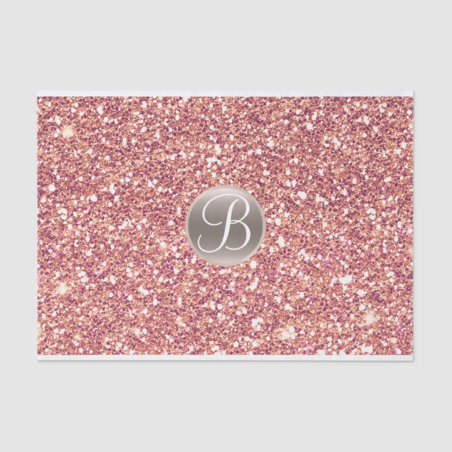 Pink Rose Glitter Sparkle Glam Monogram Initial Tissue Paper (Front)