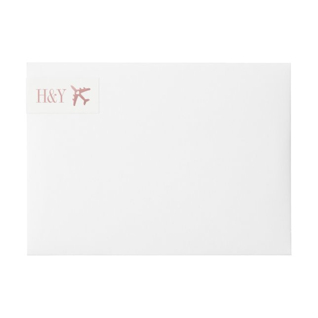 Pink Rose Gold Aeroplane Travel Theme Address Wrap Around Label (Front)