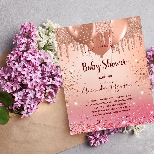 Pink rose gold balloons baby shower invitation (Creator Uploaded)