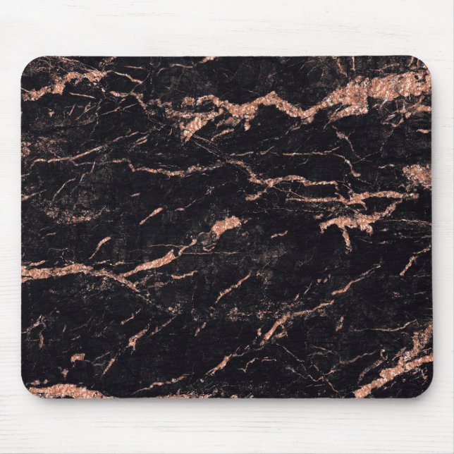 Pink Rose Gold Black Glitter Marble Stone Mouse Mat (Front)