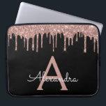 Pink Rose Gold Black Glitter Sparkle Monogram Laptop Sleeve<br><div class="desc">Pink Rose Gold and Black Faux Dripping Modern and Elegant Girly Glitter and Sparkle Elegant Monogram Case. This case can be customised to include your initial and first name.</div>