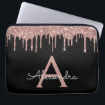 Pink Rose Gold Black Glitter Sparkle Monogram Laptop Sleeve<br><div class="desc">Pink Rose Gold and Black Faux Dripping Modern and Elegant Girly Glitter and Sparkle Elegant Monogram Case. This case can be customised to include your initial and first name.</div>