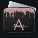 Pink Rose Gold Black Glitter Sparkle Monogram Laptop Sleeve<br><div class="desc">Pink Rose Gold and Black Faux Dripping Modern and Elegant Girly Glitter and Sparkle Elegant Monogram Case. This case can be customised to include your initial and first name.</div>