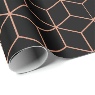 Pink Rose Gold Blush Black Geometry Square  3D Wrapping Paper