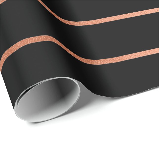 Pink Rose Gold Blush Black Stripes Lines Wrapping Paper (Roll Corner)