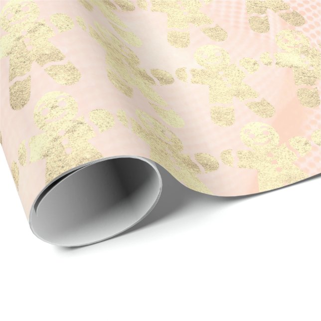 Pink Rose Gold Blush Christmas Ginger Bread Guy Wrapping Paper (Roll Corner)